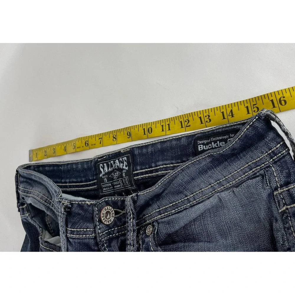 Distressed Salvage Buckle Men's Mayhem Straight Stretch Blue Jeans Size 31R x 28